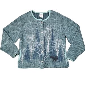 Vintage Retro Y2K Cottagecore Artisans Size Small Black Bear Green Sweater